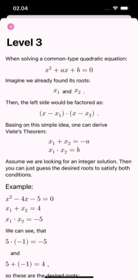 Description of how to solve quadratic equation from the task. Theory on how to solve the quadratic equation is displayed