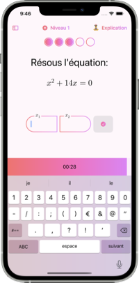 Application mobile Math Guru. Une leçon enseignant à la résolution rapidement des équations quadratiques