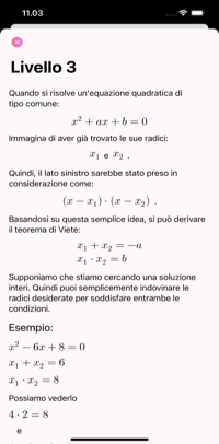 Descrizione di come risolvere l'equazione quadratica dall'attività. Viene visualizzata la teoria su come risolvere l'equazione quadratica