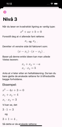 Beskrivelse av hvordan du løser kvadratisk ligning fra oppgaven. Teori om hvordan du løser den kvadratiske ligningen vises