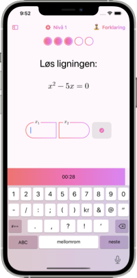 Matematikk guru mobilapplikasjon. En leksjon som lærer hvordan du raskt kan løse kvadratiske ligninger