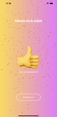 Ny nivå som är olåst i Math Guru -applikationen. Gå till nivå 2