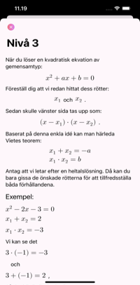 Beskrivning av hur man löser kvadratisk ekvation från uppgiften. Teori om hur man löser den kvadratiska ekvationen visas