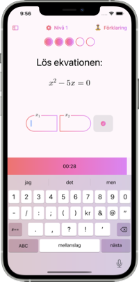Matematik Guru mobilapplikation. En lektion som lär hur man snabbt löser kvadratiska ekvationer