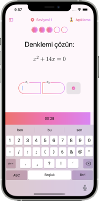 Matematik Guru Mobil Uygulaması. Kuadratik denklemlerin nasıl hızlı bir şekilde çözüleceğini öğreten bir ders